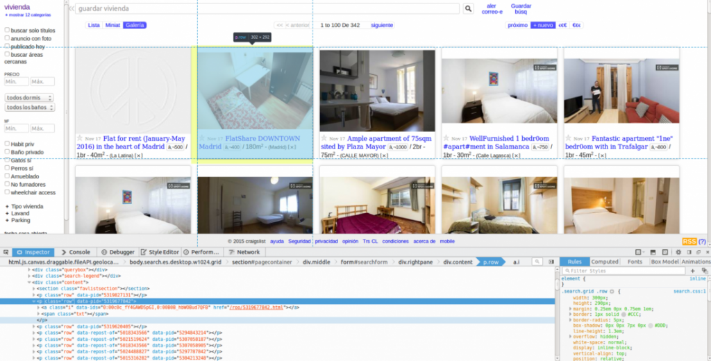 class row sitio web